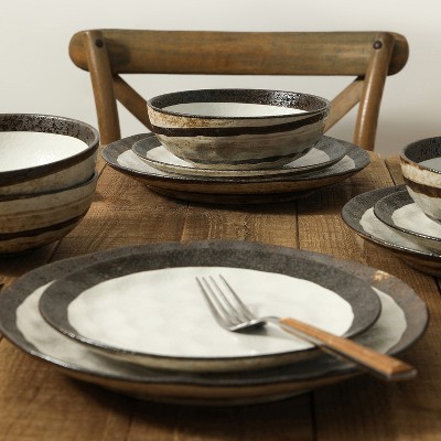 Lucy Beige and Brown Porcelain 32-Piece Dinnerware Set