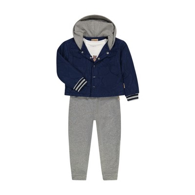 BEARPAW - Boy's Long Sleeve Graphic Shirt, Elastic Waist Joggers and Hooded Puffer Jacket Set