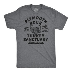 Mens Funny T Shirts Plymouth Rock Turkey Sanctuary Sarcastic Thanksgiving Graphic Tee For Men - Crazy Dog Men's T Shirt - 1 of 4