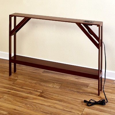 Walnut Slim Sofa Table with Built-in Outlets