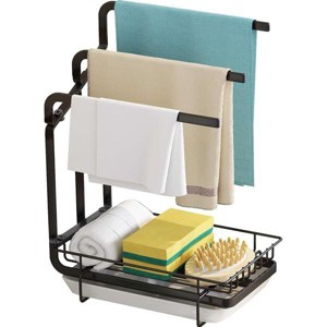 MaseiKar Kitchen sink sponge rack with drainage tray, kitchen sink organizer sponge brush soap tray metal rack - 1 of 4