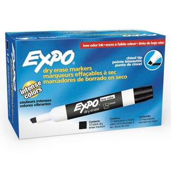 Expo Low-Odor Dry Erase Markers, Chisel Tip, Black, Box of 12