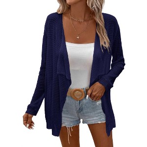Lightweight Crochet Cardigan Sweater Rib Knit Open Front Sweater Coats - 1 of 4