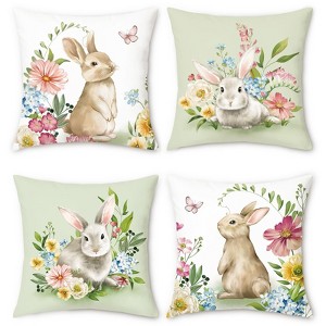 Spring Easter Bunny Throw Pillow Covers 18x18 Set of 4 Rabbit Decorative - 1 of 4