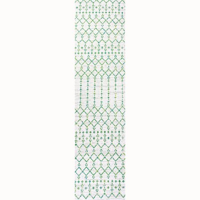Green and Ivory Geometric Flat Woven Runner Rug