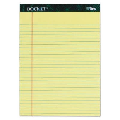 TOPS Docket Ruled Perforated Pads 8 1/2 x 11 3/4 Canary 50 Sheets 6/Pack 63406