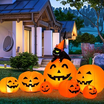 Costway Halloween 7.5 FT Inflatable Pumpkin Combo Decoration w/ Witch Black Cat