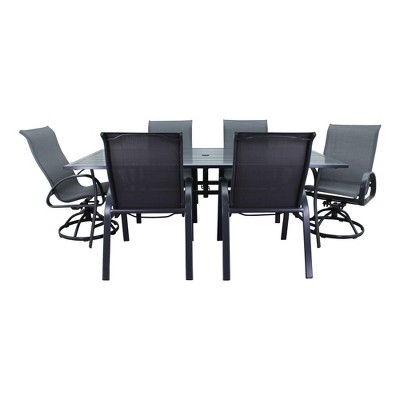 Courtyard Casual Santa Fe 7 pc Mixed 84" Rectangle Dining Set Sling  Includes one Rectangle Table and two Swivel Rockers and four Sling Chairs