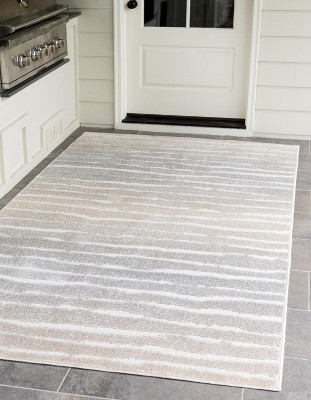 Light Gray Stripe Rectangular Outdoor Rug 8' x 10'