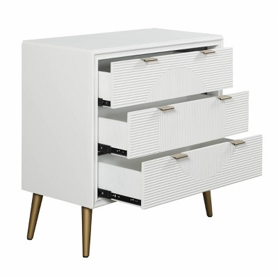 Milo Satin White 3-Drawer Chest with Copper Accents