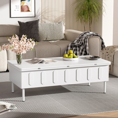JUJABU Modern Lift-Top Coffee Table with Hidden Storage, Foldable Top and 2 Drawers for Living Room Organization