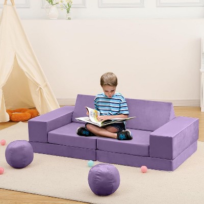 Modular Kids Play Couch 12PCs - Toddler Sectional Sofa with Soft Removable Covers, Space-Saving Playroom Furniture for Nap Time - Easy Assembly