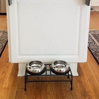 Small Stainless Steel Double Dog Bowl with Wrought Iron Stand