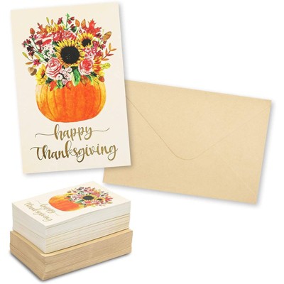 Pipilo Press 60 Pack Happy Thanksgiving Greeting Cards with Envelopes, Fall Pumpkin Design (4 x 6 In)