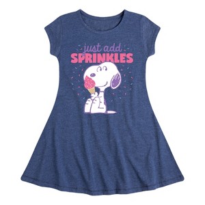 Girls' - Peanuts - Just Add Sprinkles Fit & Flair Cap Sleeve Dress - 1 of 4