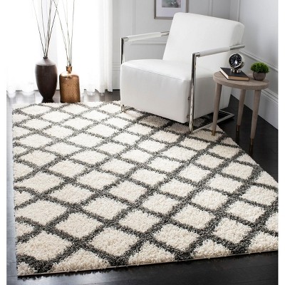 Ivory and Dark Grey High Pile Shag Area Rug