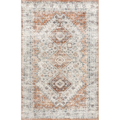 Gavina Beige and Orange Synthetic Oriental 5' x 8' Area Rug
