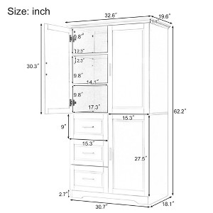 MAYEERTY White Tall Wide Storage Cabinet with Doors 3 Drawers for Bathroom Office - 1 of 4