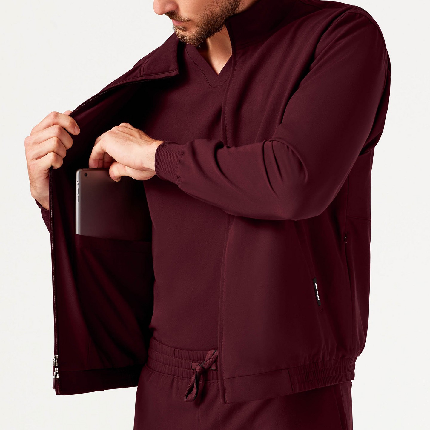 Jaanuu Wolfe Everyday 6-Pocket Scrub Jacket UltraLAST Fabric - Burgundy, M — фото 4