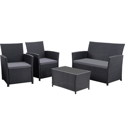 4 Piece Patio Conversation Set with Loveseat, Chairs and Table, Outdoor Seating Set with Removable Washable Cushions for Garden or Deck-Maison Boucle