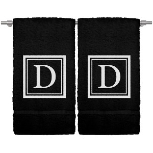 BC BARE COTTON Monogrammed Hand Towel, 100% Turkish Cotton - Set of 2 - Black - White Square - 1 of 4