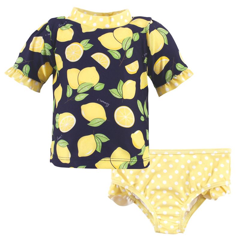 Hudson Baby Toddler Girl Swim Rashguard Set, Navy Lemons, 1 of 6