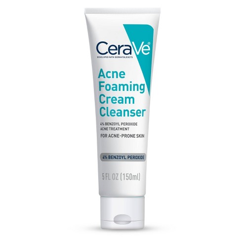 CeraVe Acne Foaming Cream Wash with 10% Benzoyl Peroxide for Face & Body, 5  oz