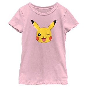 Girl's Pokemon Pikachu Wink Face T-Shirt - 1 of 4