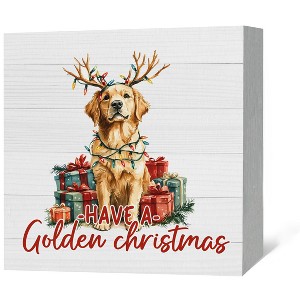 Christmas Golden Retriever Dog Wood Box Sign Decor, Golden Retriever Gifts, Merry Christmas Dog Wooden Box Sign - 1 of 4