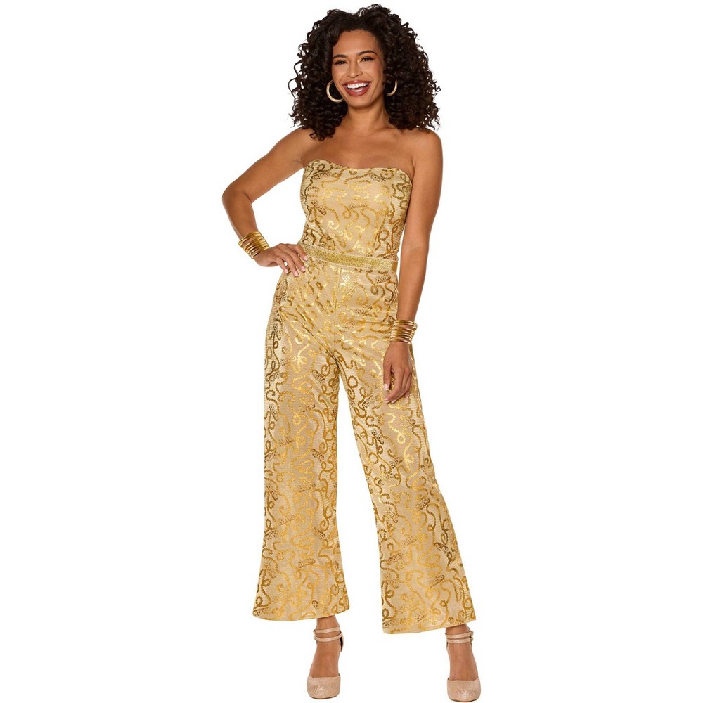 Barbie The Movie: Adult Gold Jumpsuit Halloween Costume S