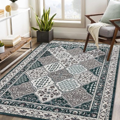 Washable Area Rug for Living Room Vintage Distressed Throw Rugs Ultra-Soft Low Pile Boho Floral Accent Carpet Traditional
