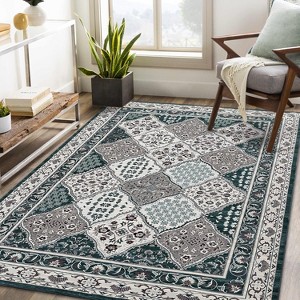 Washable Area Rug for Living Room Vintage Distressed Throw Rugs Ultra-Soft Low Pile Boho Floral Accent Carpet Traditional - 1 of 4