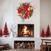 Lighted Christmas Wreath for Front Door, 24" Artificial Wreath with Red Berries, Flowers, Decorative Balls, for Indoor Outdoor Decoration, Red Gold - 2 of 4
