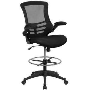 Flash Furniture Mid-Back Mesh Ergonomic Drafting Chair with Adjustable Foot Ring and Flip-Up Arms - 1 of 4