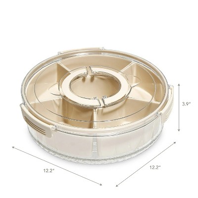 LunaLulinlk Cream White round snack box with 6 compartments, lid and handle
