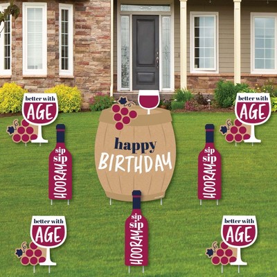 Big Dot of Happiness Better with Age - Wine Happy Birthday - Yard Sign and Outdoor Lawn Decorations - Funny Birthday Prank Yard Signs - Set of 8