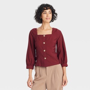 Women's Balloon 3/4 Sleeve Square Neck Blouse - A New Day™ - 1 of 3