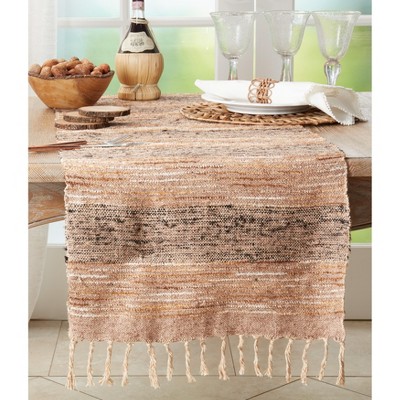Brown Cotton Fringed Stripe Table Runner, 23" x 19"