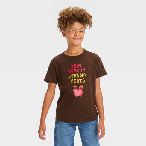 Boys' Short Sleeve Hearts Strong Roots Graphic' T-shirt - Cat & Jack™ Brown :