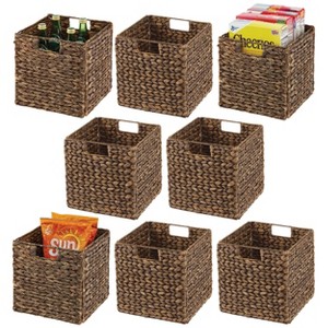 mDesign Woven Hyacinth Kitchen Storage Organizer Basket Bin, 8 Pack, Brown Wash - 1 of 4