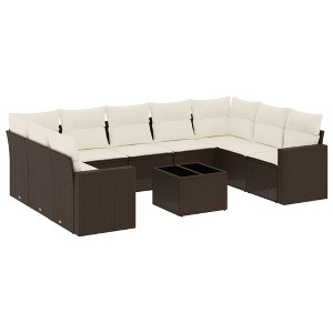 vidaXL 10 Piece Patio Sofa Set with Cushions - Brown and Cream With Table - 1 of 4