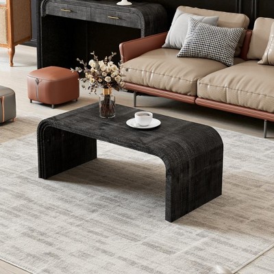 Mshliw 47.2'' Curved Coffee Table with Art Deco Grooves, MDF Body and Fir Veneer for Living Room or Dining Area, Dining Table