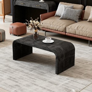 Mshliw 47.2'' Curved Coffee Table with Art Deco Grooves, MDF Body and Fir Veneer for Living Room or Dining Area, Dining Table - 1 of 4