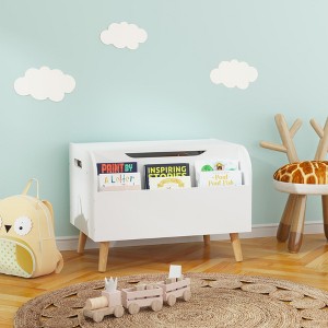 KWPZQEB Wooden Toy Chest - Kids Toy Storage Organizer with Front Bookshelf & Safety Hinge, Boys Girls Toy Chest Bench for Kids Room - 1 of 4