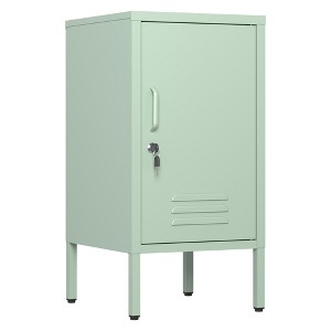 Metal Locker End Table - Modern Minimalist Side Table with 2 Adjustable Shelves, Anti-Tilt Design - 1 of 4