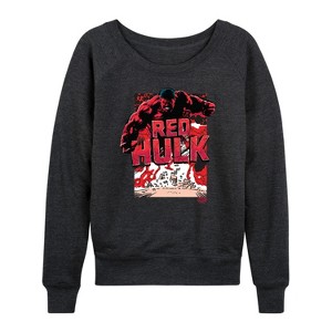 Women's - Marvel - Angry Red Hulk Lightweight French Terry Wide Neck Long Sleeve Shirt - 1 of 4