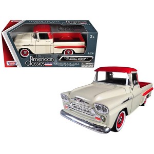 1958 Chevrolet Apache Fleetside Pickup Truck Cream with Red Top 1/24 Diecast Model Car by Motormax - 1 of 3