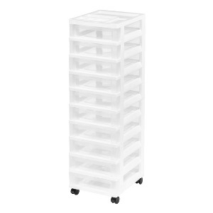 IRIS USA Craft Plastic Organizers and Storage, Rolling Storage Cart for Classroom Supplies, White/Clear - 1 of 4