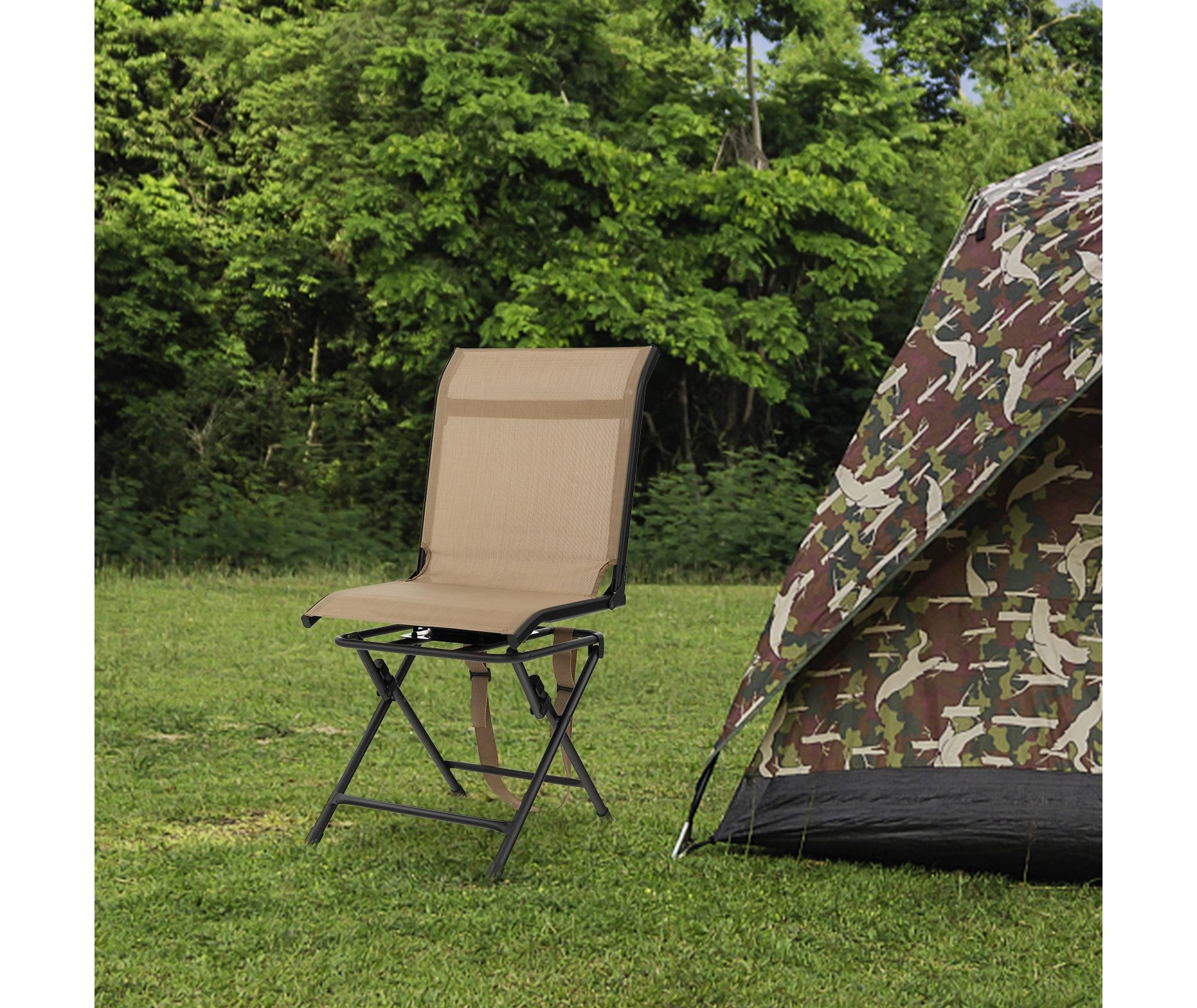 Gymax 360 Degree Swivel Camping Blind Chair Comfortable Seat Portable Folding Chair for Fishing Camping Backpacking Support up to 330 lbs
