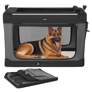 42-Inch Collapsible Dog Crate with 4 Mesh Doors, Portable Pet Carrier for Large Dogs up to 100 lb, Ink Black - 1 of 4